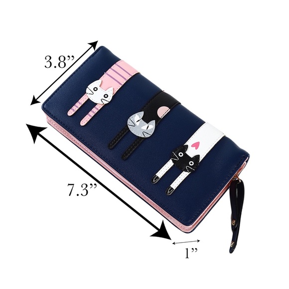 Black Vegan Leather Cat Clutch Wallet - Picture 13 of 13